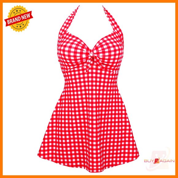 Vintage Sailor Pin Up Swimsuit Retro One Piece Skirtini Cover Up Swimdress